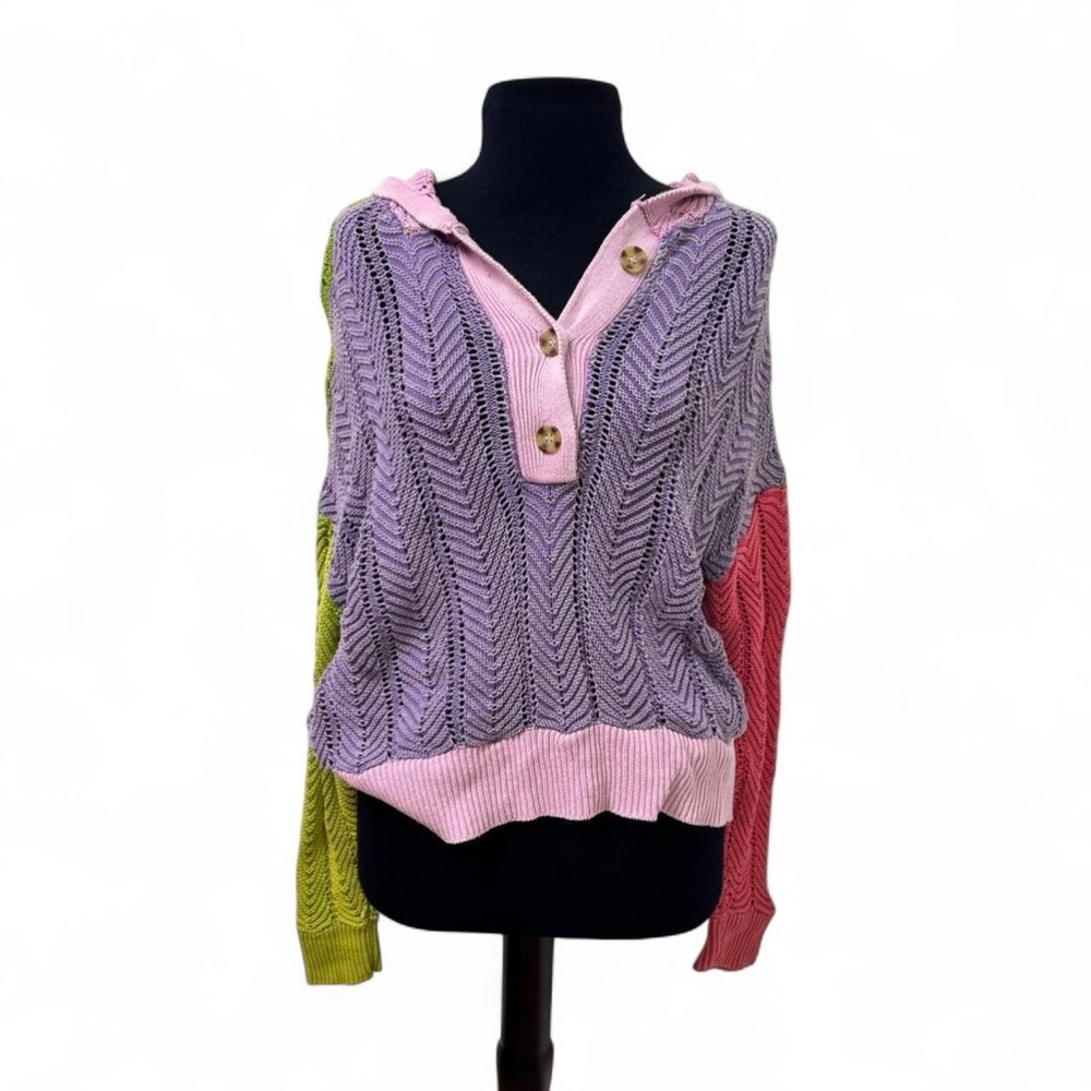 Forever 21 Colorblock Knit Hooded Pullover Sweater